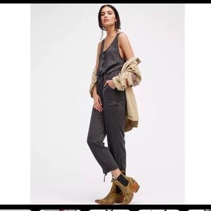 Free People Charcoal Utility Jumpsuit